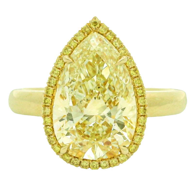 18k Yellow Gold & 3.51 Carat Fancy Yellow Pear Shape Diamond Engagement Ring