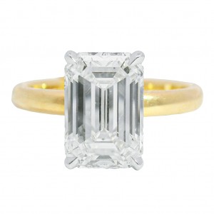 18k Yellow Gold 2.76 Carat Emerald Cut Diamond Engagement Ring