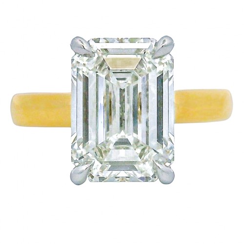 18k Yellow Gold & 5.04 Carat Emerald Cut Diamond Engagement Ring
