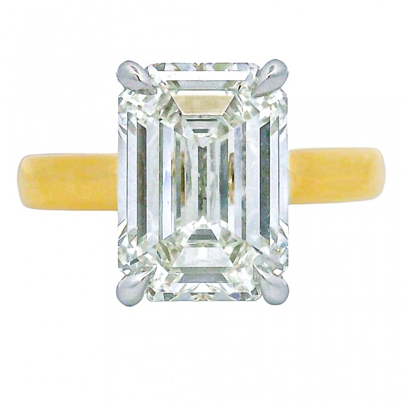 18k Yellow Gold & 5.04 Carat Emerald Cut Diamond Engagement Ring