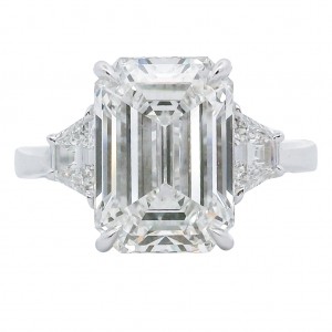 Platinum & Diamond 3-Stone Engagement Ring with 5.04 Carat Emerald Cut Center