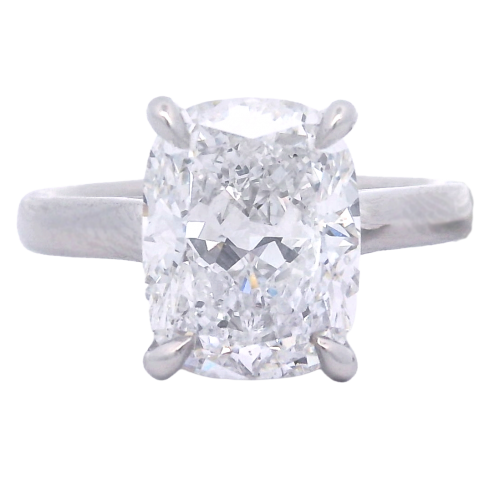 Platinum 4.05 Carat Cushion Cut Cathedral Solitaire Engagement Ring