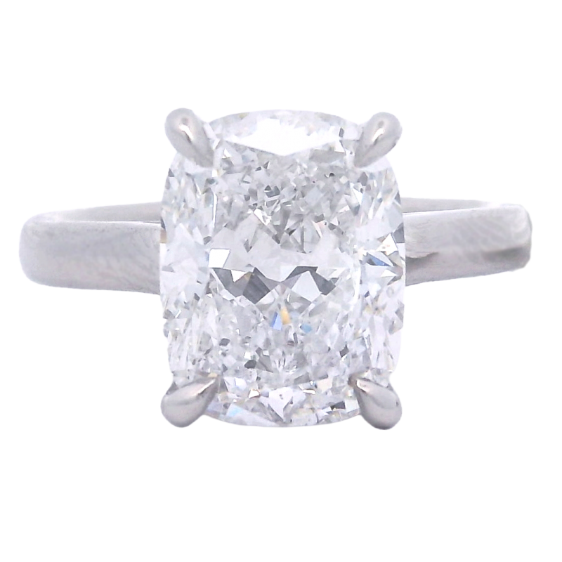 Platinum 4.05 Carat Cushion Cut Cathedral Solitaire Engagement Ring