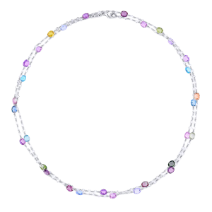 Platinum, Diamond & Multicolor Sapphire Necklace
