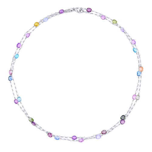 Platinum, Diamond & Multicolor Sapphire Necklace