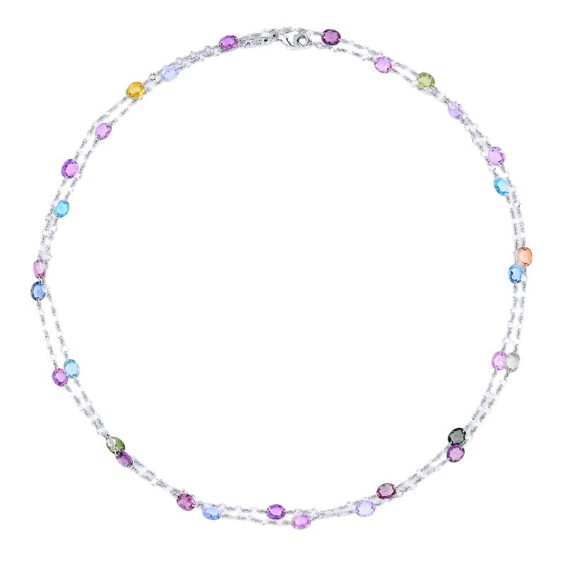 Platinum, Diamond & Multicolor Sapphire Necklace