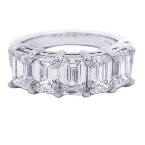 Platinum & Emerald Cut Diamond Partway Band