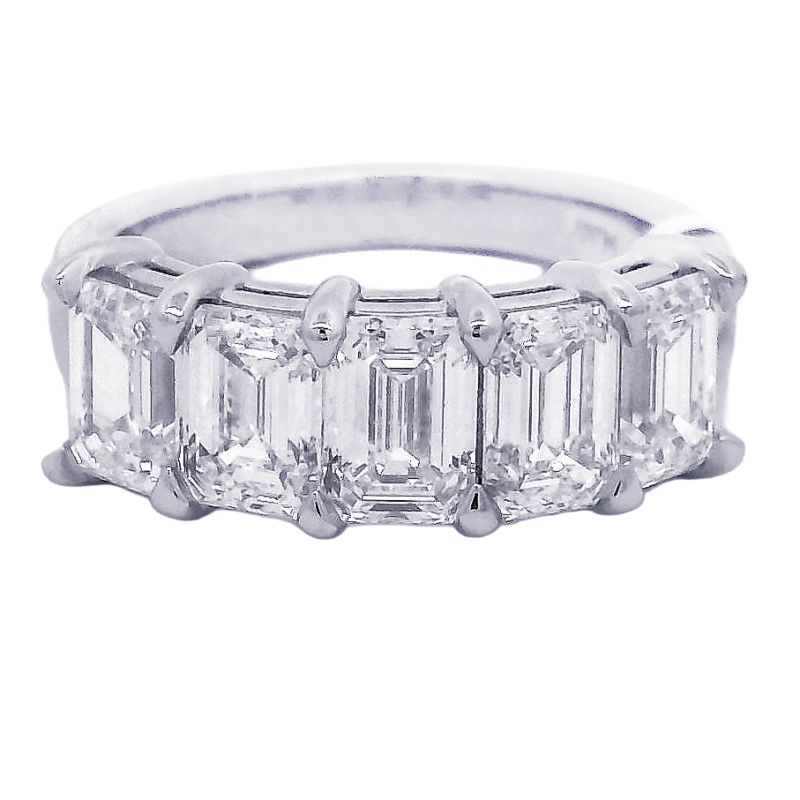 Platinum & Emerald Cut Diamond Partway Band