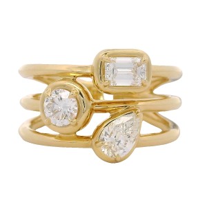 Kwiat 18k Yellow Gold Starry Night 3-Row Bezel Set Diamond Ring