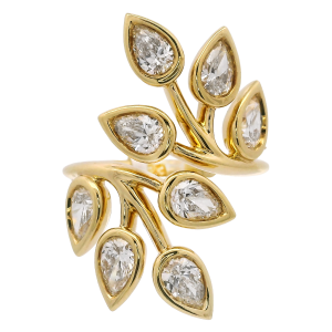 Rahaminov 18k Yellow Gold Bezel Set Diamond Branch Ring