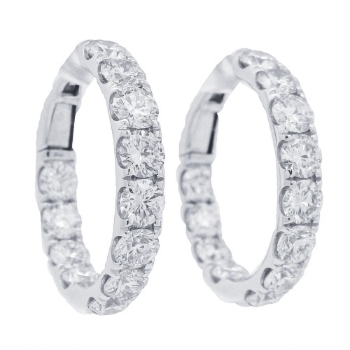 18k White Gold 7.33 Carat Diamond Hoop Earrings