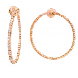 18k Rose Gold & Diamond Angled Hoop Earrings