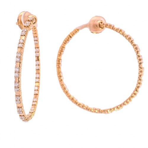18k Rose Gold & Diamond Angled Hoop Earrings