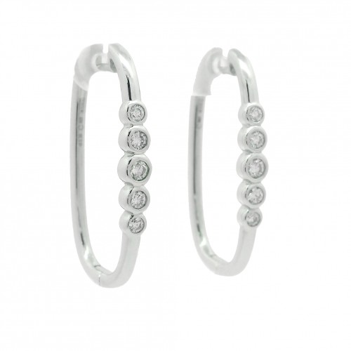 18k White Gold & Diamond Oval Hoop Earrings