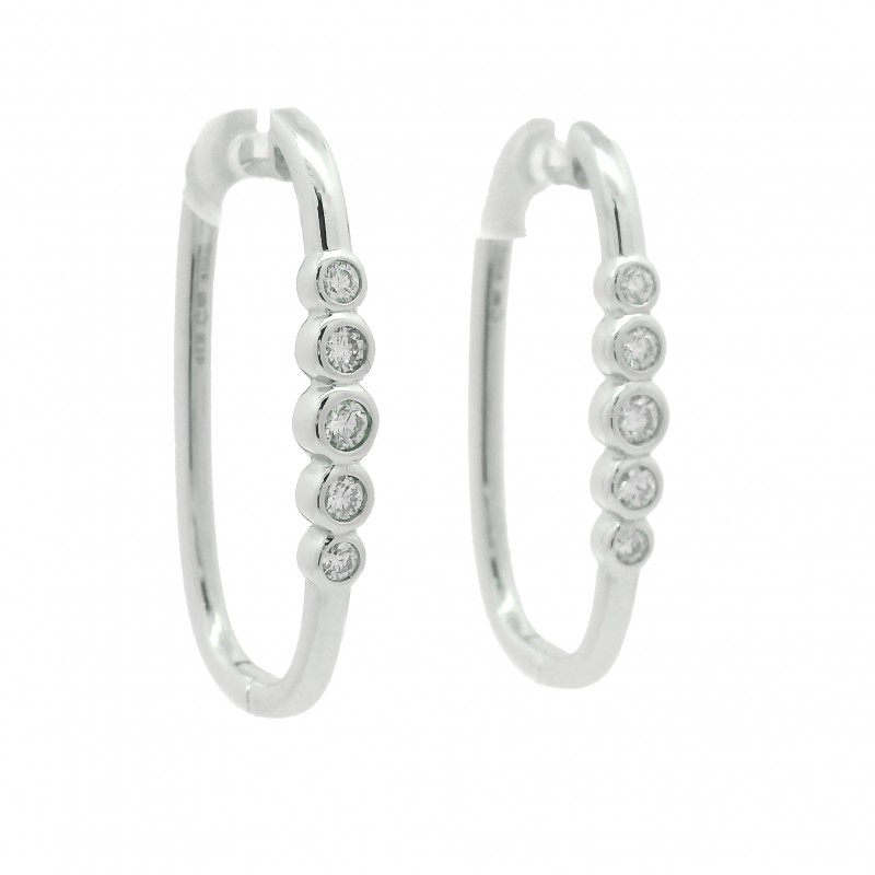 18k White Gold & Diamond Oval Hoop Earrings