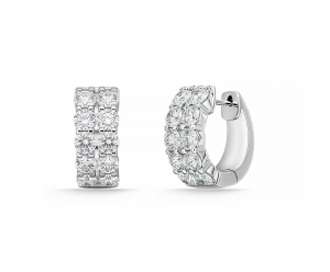 White Gold Diamond Double Row Huggie Earrings