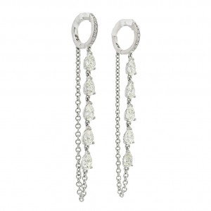 Rahaminov 18k White Gold Pear Shape Diamond Drop Chain Earrings