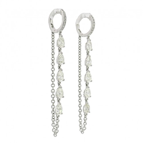 Rahaminov 18k White Gold Pear Shape Diamond Drop Chain Earrings