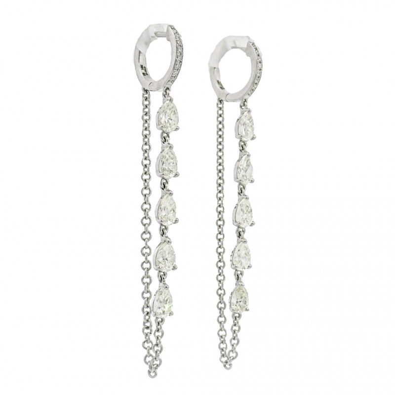 Rahaminov 18k White Gold Pear Shape Diamond Drop Chain Earrings