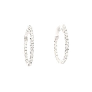 18k White Gold Oblong Diamond Hoop Earrings