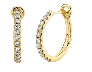 14k Yellow Gold Small Diamond Hoop Earrings