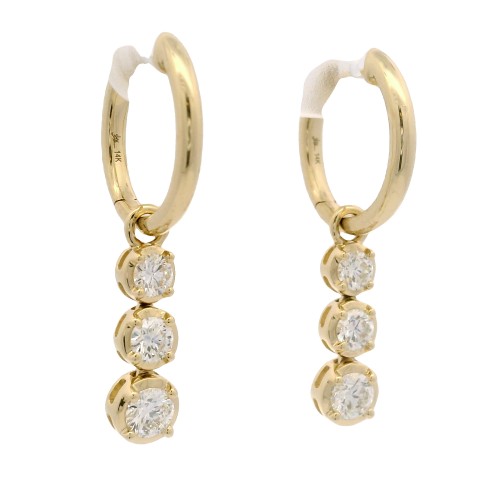 14k Yellow Gold 3-Stone Diamond Drop Earrings