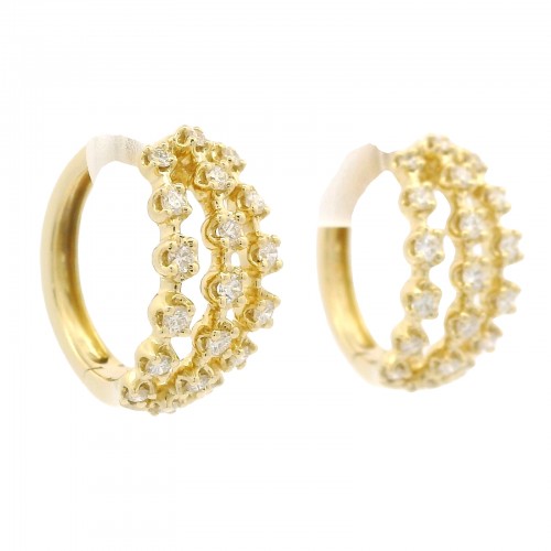 14k Yellow Gold Triple Row Diamond Huggies