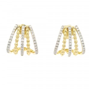 14k Yellow Gold Diamond and Beaded Huggie Earrings