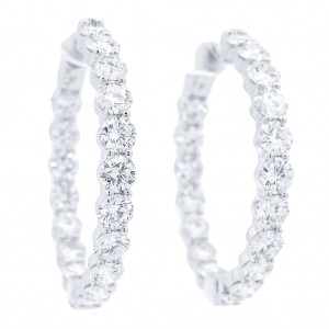 18k White Gold Large Inside-Out  7.75 Carat Diamond Hoop Earrings