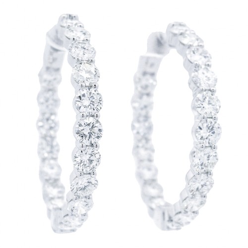 18k White Gold Large Inside-Out  7.75 Carat Diamond Hoop Earrings