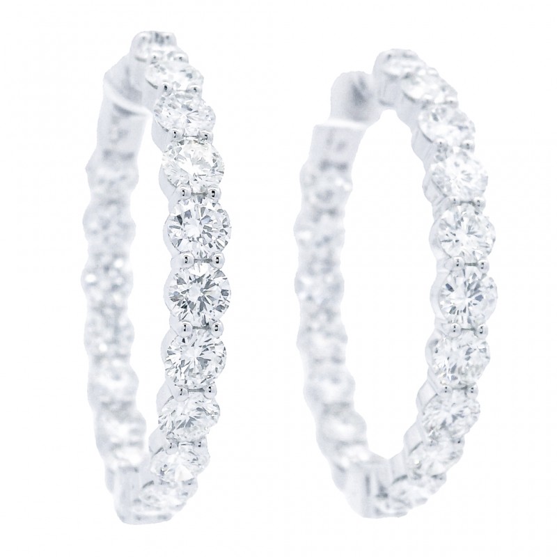 18k White Gold Large Inside-Out  7.75 Carat Diamond Hoop Earrings