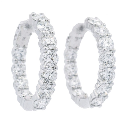 18k White Gold 7.00 Carat Diamond Hoop Earrings