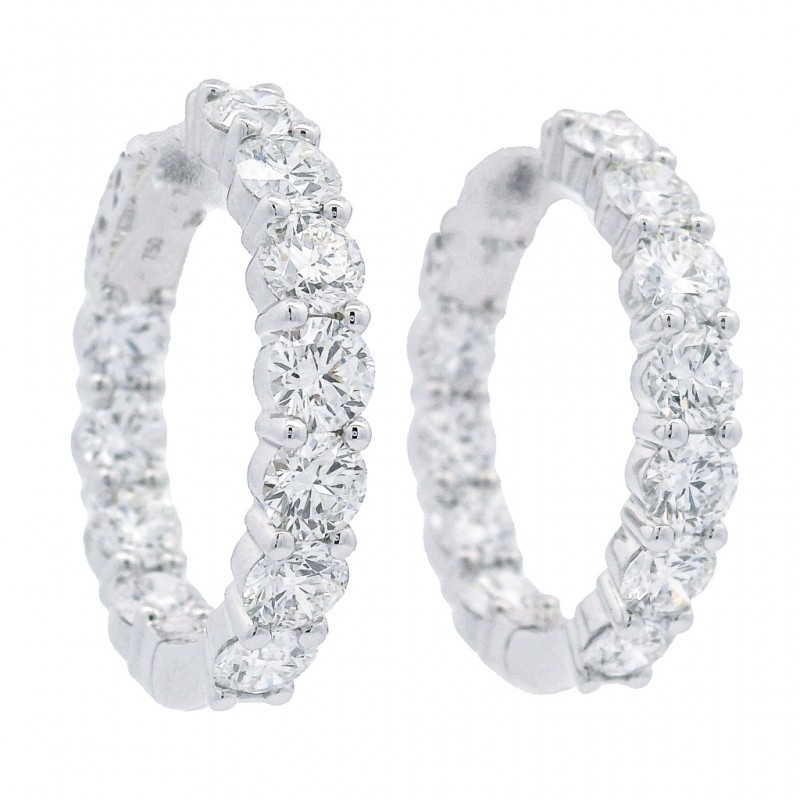 18k White Gold 7.00 Carat Diamond Hoop Earrings