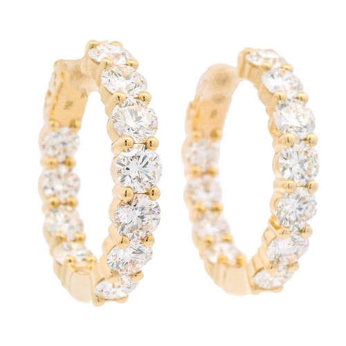 18k Yellow Gold 7.00 Carat Diamond Hoop Earrings