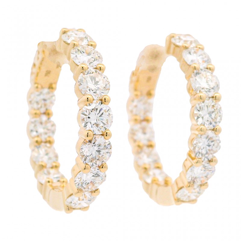 18k Yellow Gold 7.00 Carat Diamond Hoop Earrings