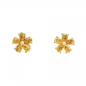 18k Yellow Gold & Yellow Diamond Flower Stud Earrings
