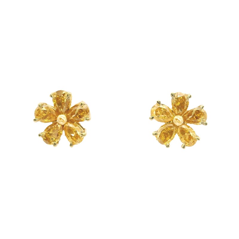18k Yellow Gold & Yellow Diamond Flower Stud Earrings