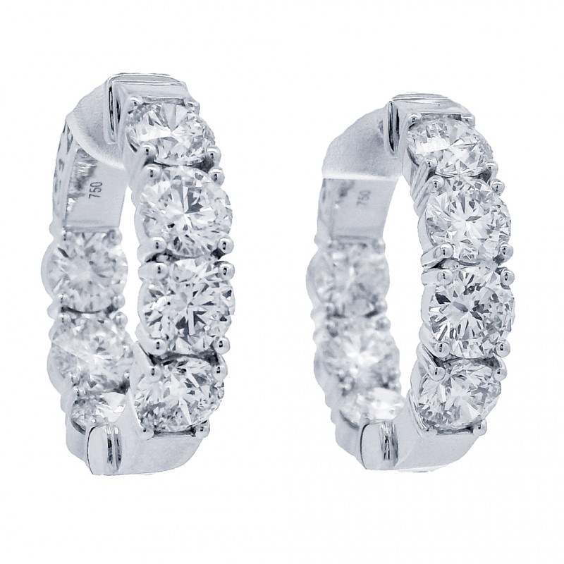 18k White Gold 7.30 Carat Inside Out Diamond Hoop Earrings