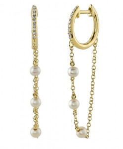14k Yellow Gold Diamond & Cultured Pearl Earrings
