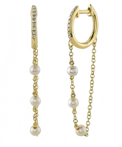 14k Yellow Gold Diamond & Cultured Pearl Earrings