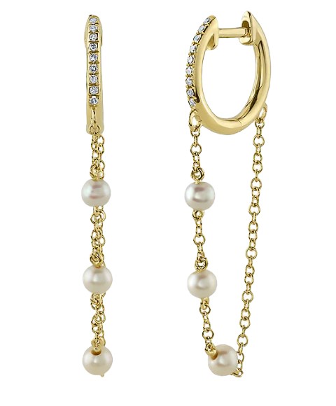 14k Yellow Gold Diamond & Cultured Pearl Earrings