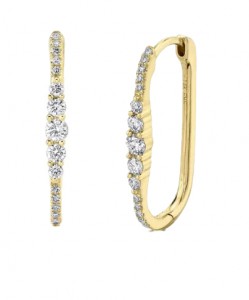 14k Yellow Gold & Diamond Oval Hoop Earrings