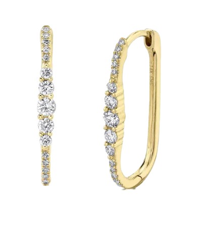14k Yellow Gold & Diamond Oval Hoop Earrings