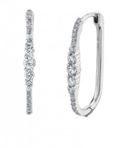 14k White Gold & Diamond Oval Hoop Earrings