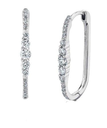 14k White Gold & Diamond Oval Hoop Earrings