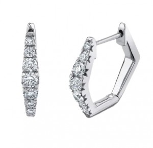 14k White Gold & Diamond Huggie Hoop Earrings