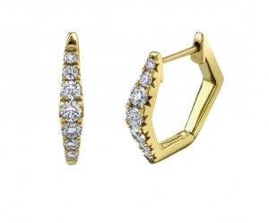 14k Yellow Gold & Diamond Huggie Hoop Earrings