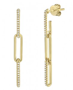 14k Yellow Gold & Diamond Paper Clip Link Earrings