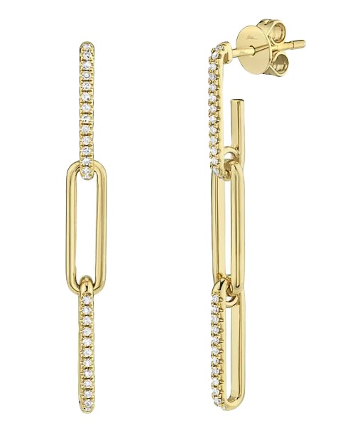 14k Yellow Gold & Diamond Paper Clip Link Earrings