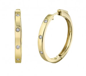 14k Yellow Gold & Diamond Hoop Earrings